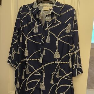 Chico's Navy and White Patterned Blouse